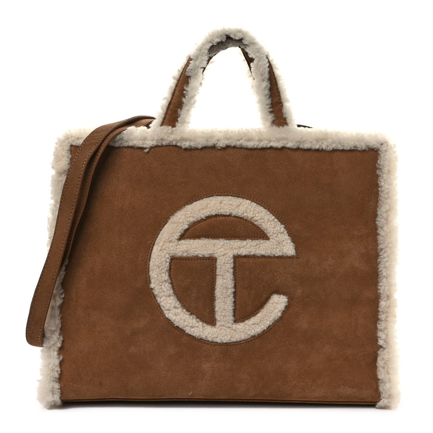 X UGG Suede Shearling Medium Shopping Bag Chestnut