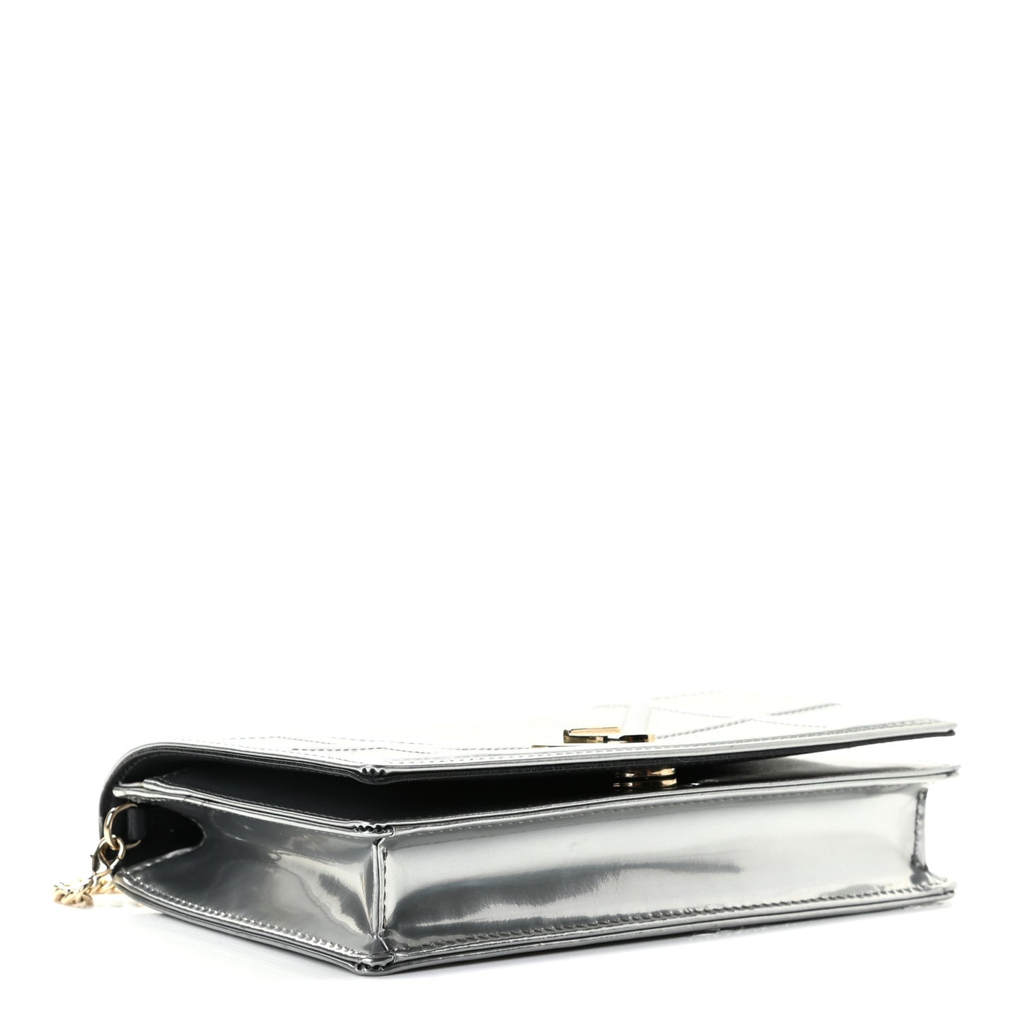 Metallic Patent Micro-Cannage Diorama Wallet on Chain Pouch Graphine