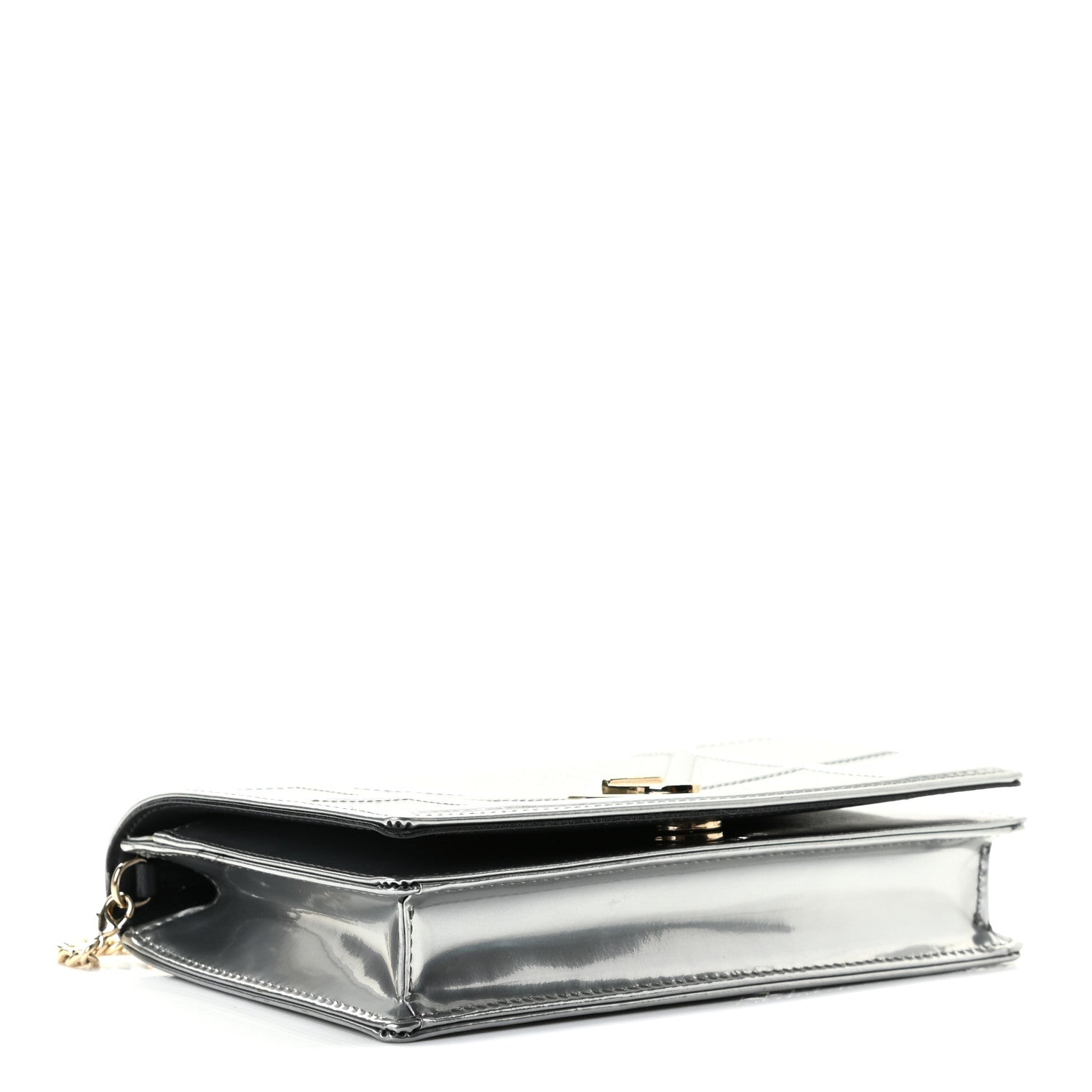 Christian Dior Metallic Patent Micro-Cannage Diorama Wallet on Chain Pouch Graphine 3 of 10