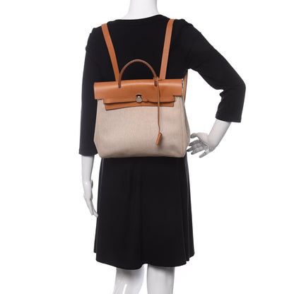 Hermes Toile Vache Calfskin Herbag 30 PM Backpack Natural 2 of 16