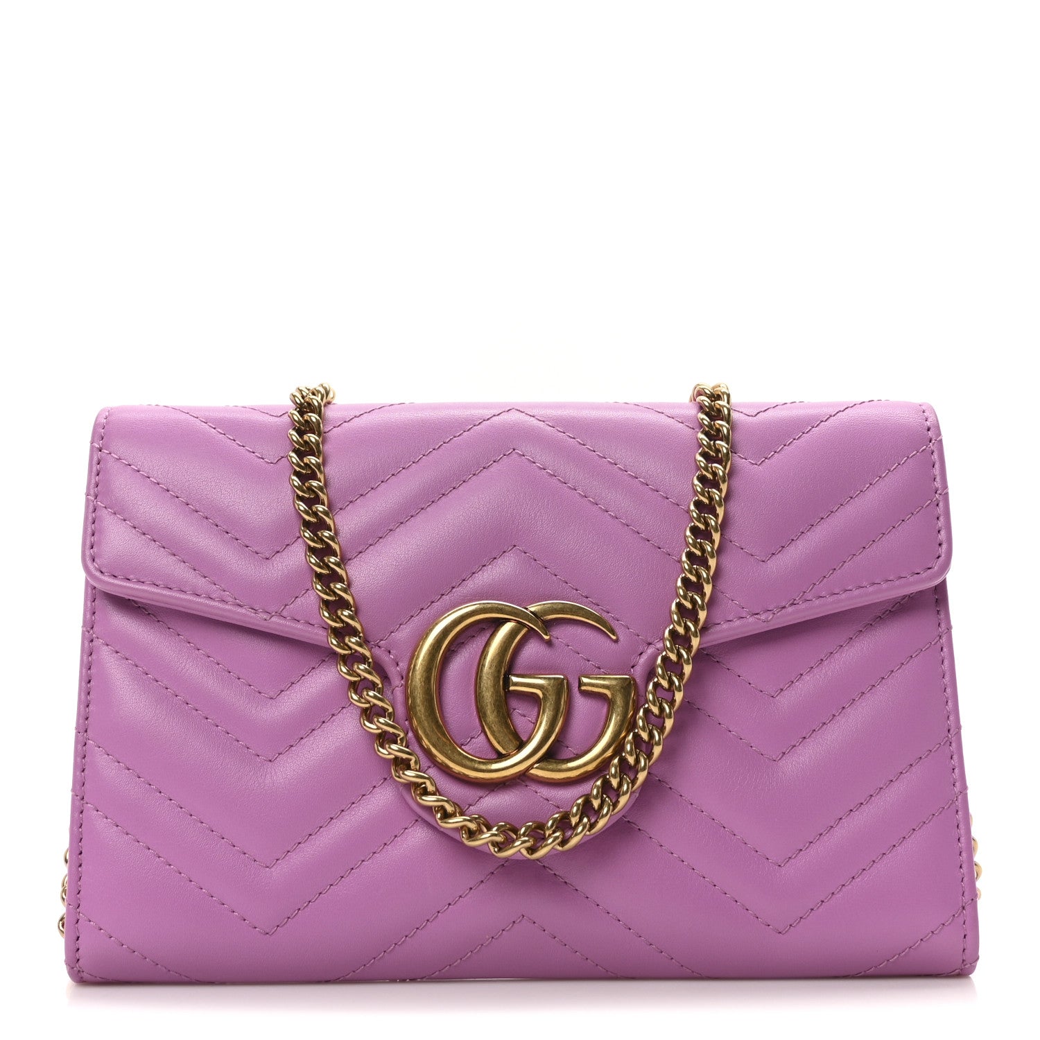 Gucci Calfskin Matelasse Mini GG Marmont Chain Wallet Candy Mousse