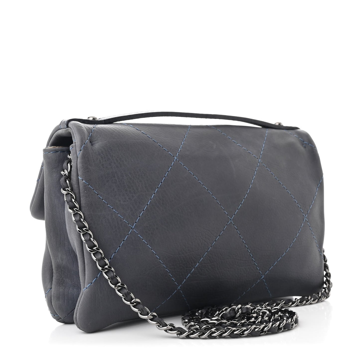 Washed Calfskin Diamond Stitch Hamptons Clutch With Chain Blue