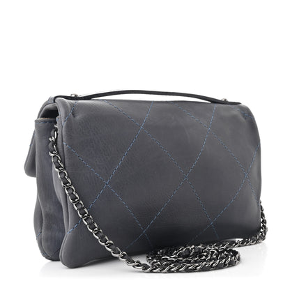 Chanel Washed Calfskin Diamond Stitch Hamptons Clutch With Chain Blue 3 of 12