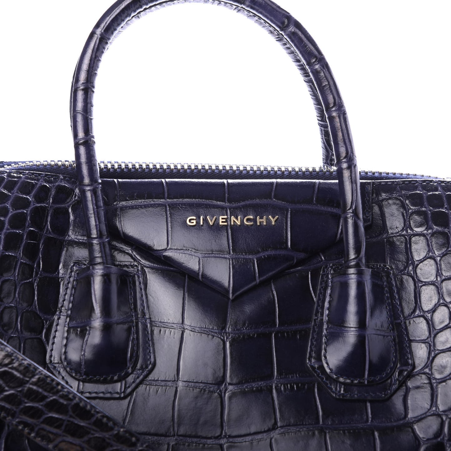 Calfskin Crocodile Embossed Medium Antigona Dark Blue