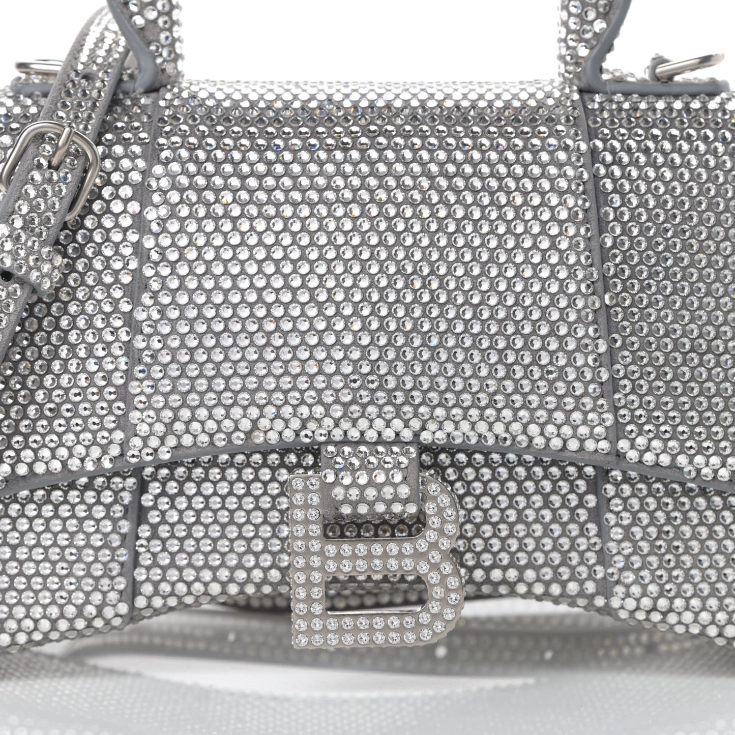 Strass Suede Hourglass Top Handle Bag XS Smoke Grey Crystal