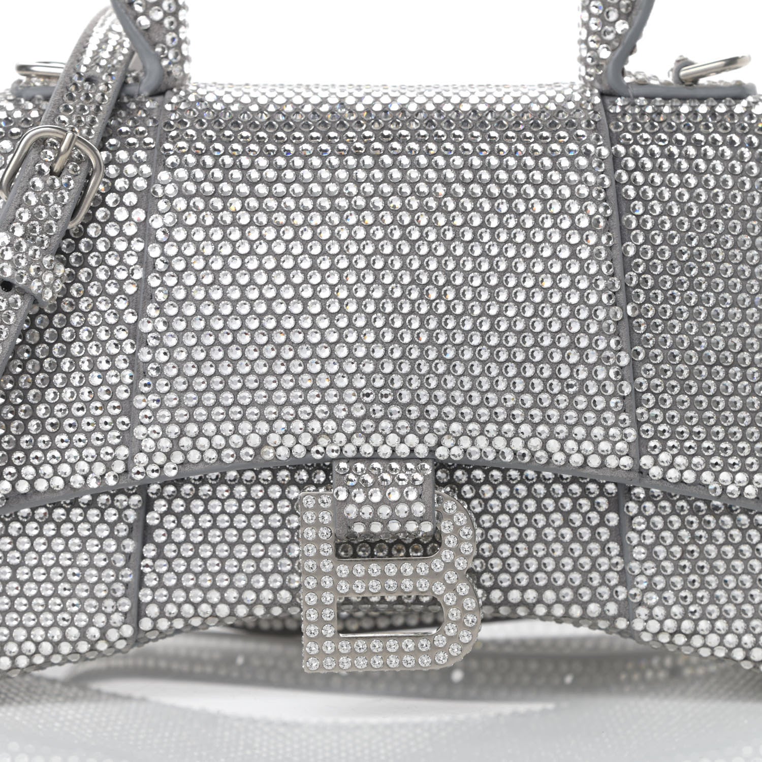 Balenciaga Strass Suede Hourglass Top Handle Bag XS Smoke Grey Crystal 9 of 14