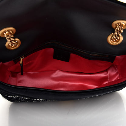 Gucci Velvet Matelasse Marquise Crystals Embroidered Small GG Marmont Shoulder Bag Black 5 of 11
