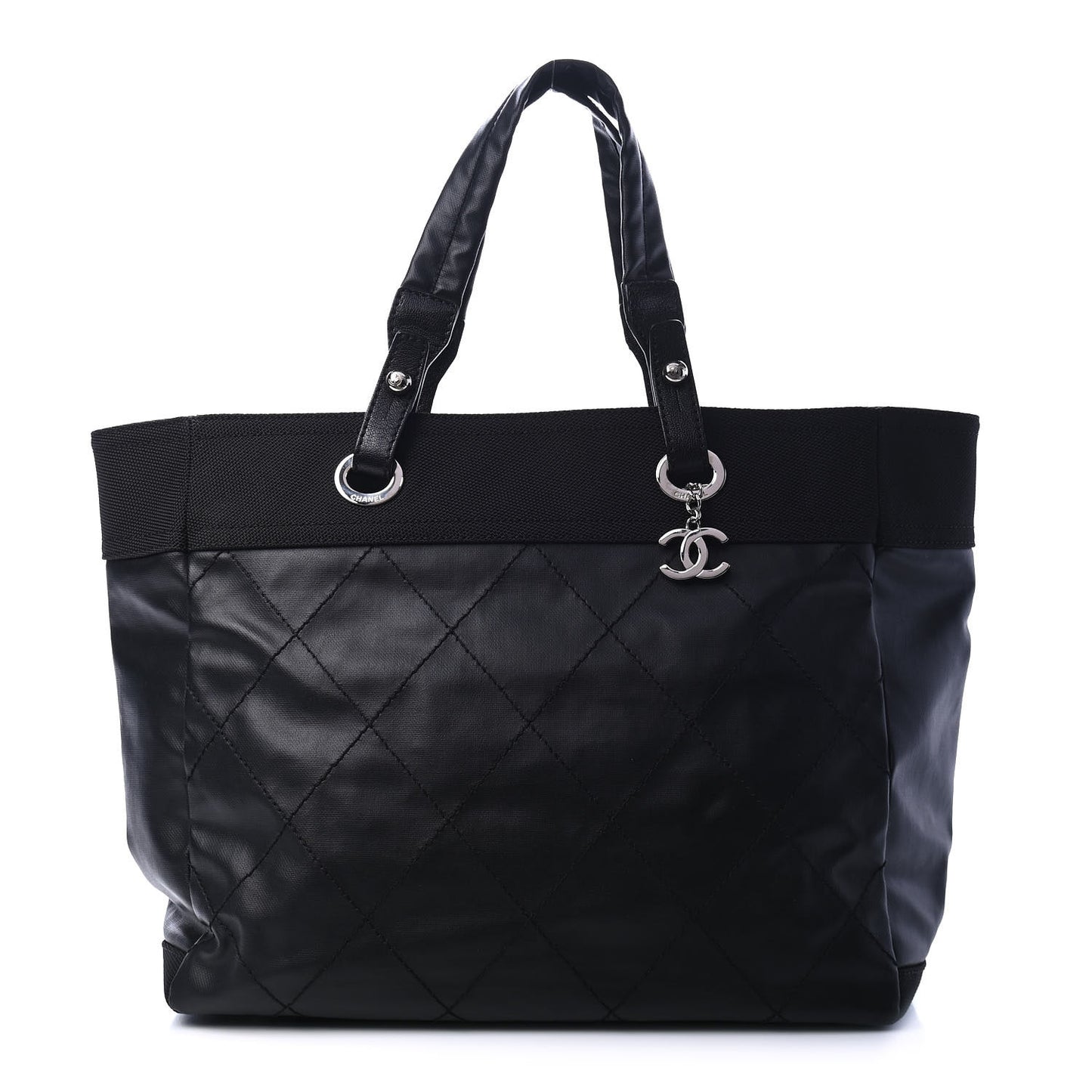 Coated Canvas Quilted Large Paris Biarritz Tote Black