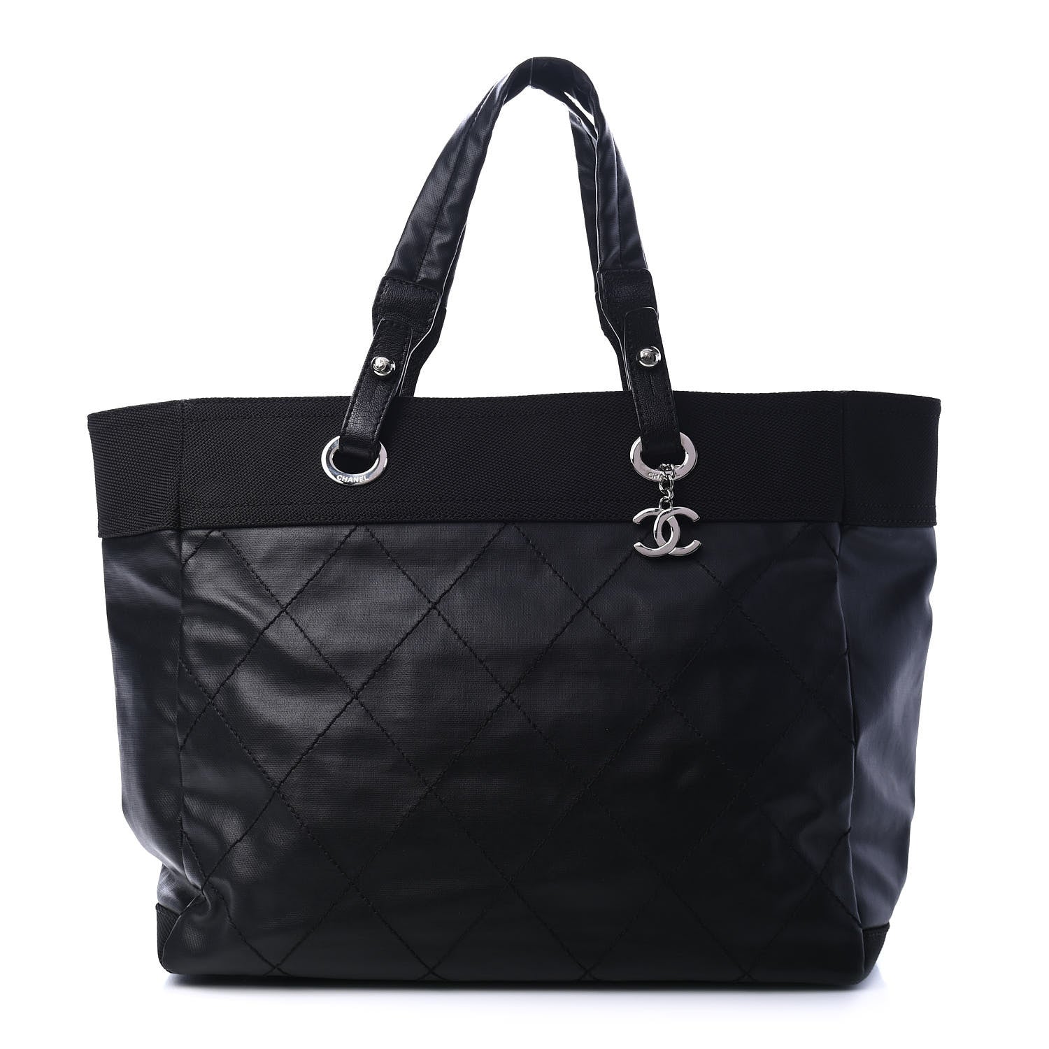 Chanel Coated Canvas Quilted Large Paris Biarritz Tote Black 1 of 6