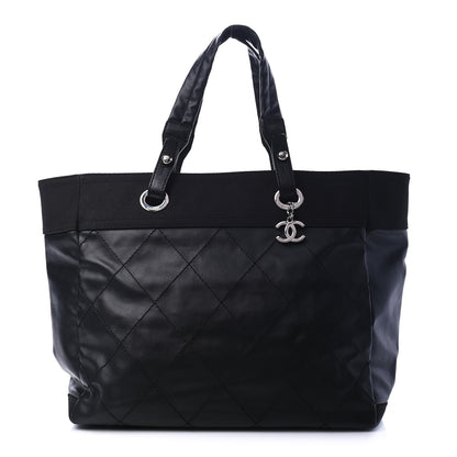 Chanel Coated Canvas Quilted Large Paris Biarritz Tote Black 1 of 6
