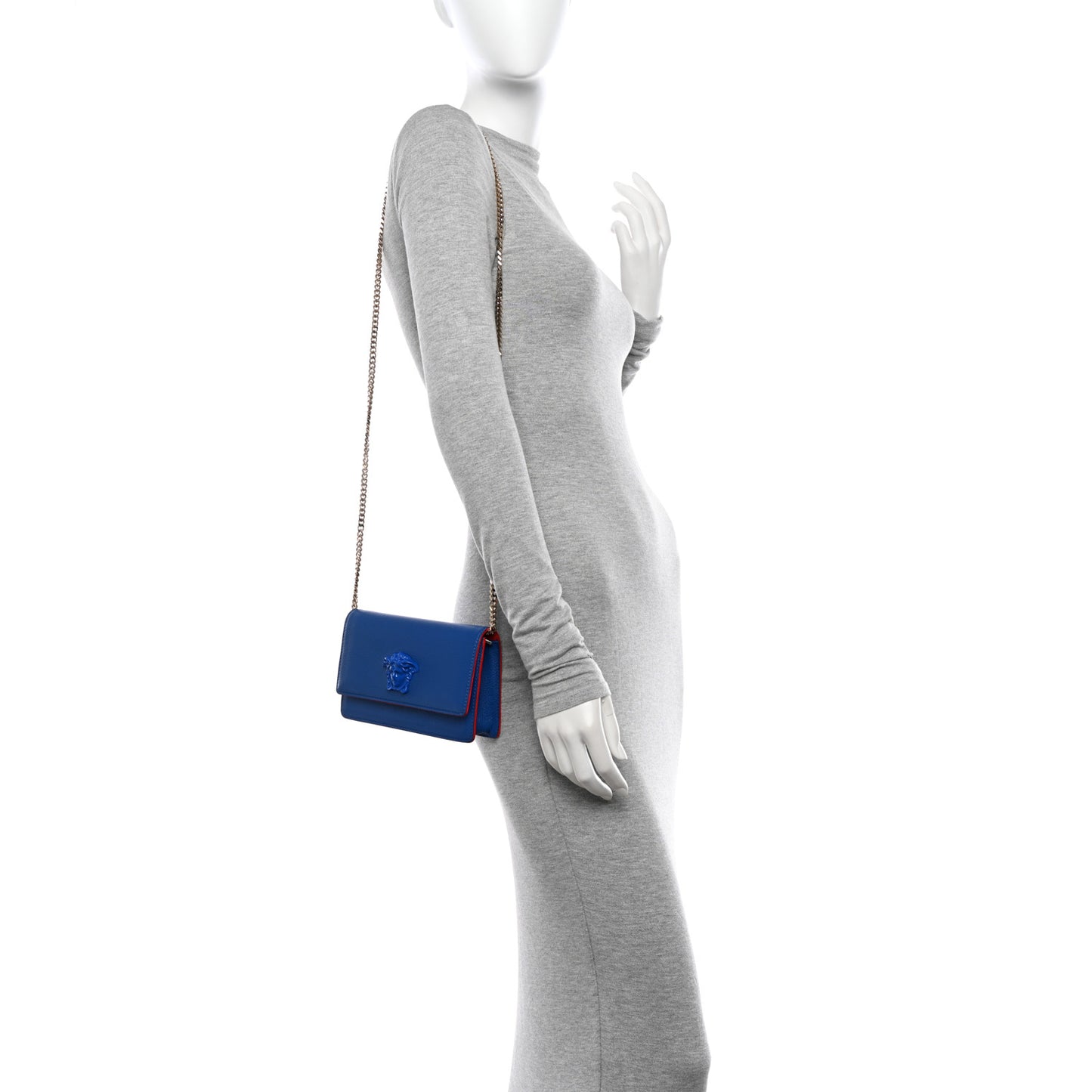 Grained Calfskin Palazzo Chain Evening Bag Blue