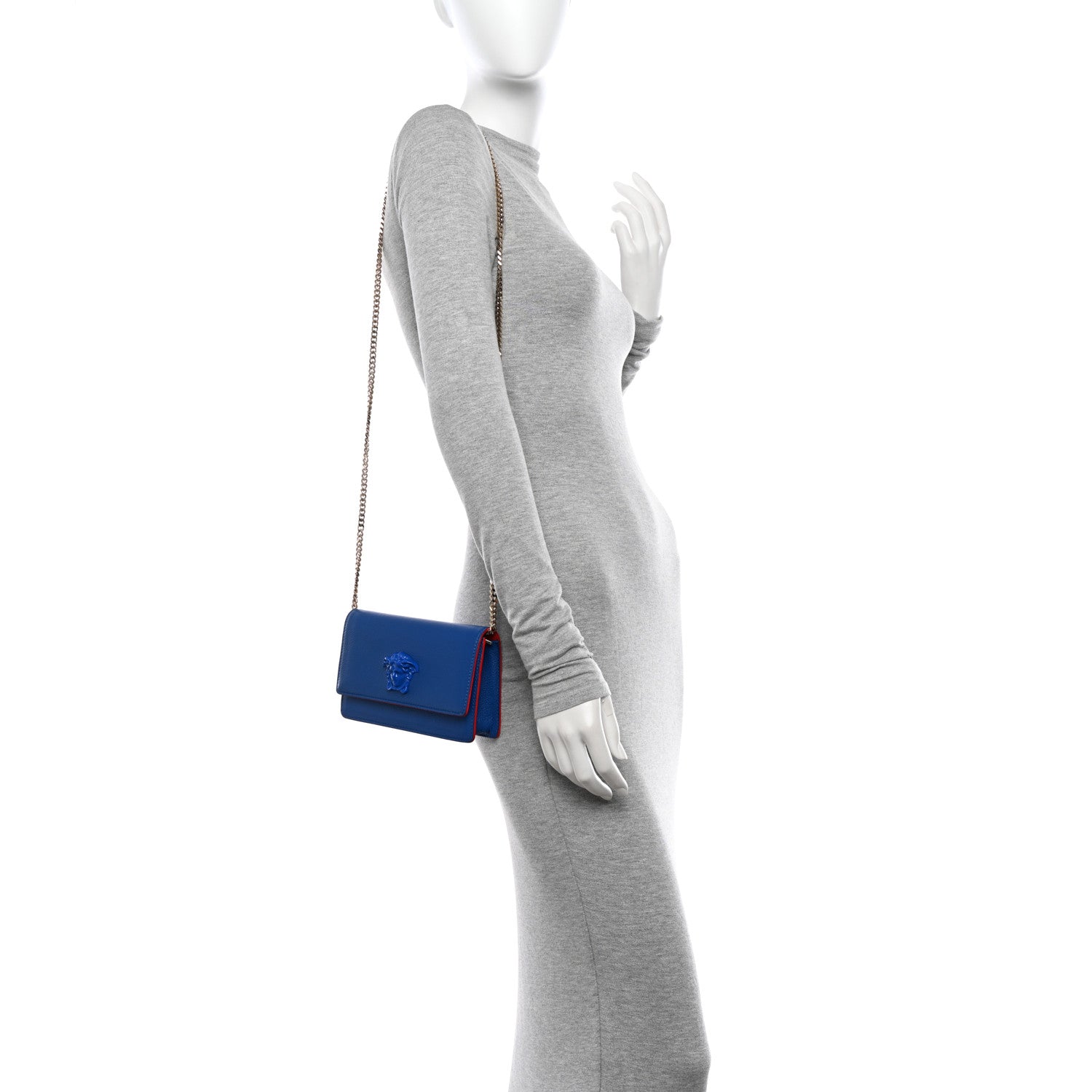 Versace Grained Calfskin Palazzo Chain Evening Bag Blue 2 of 14