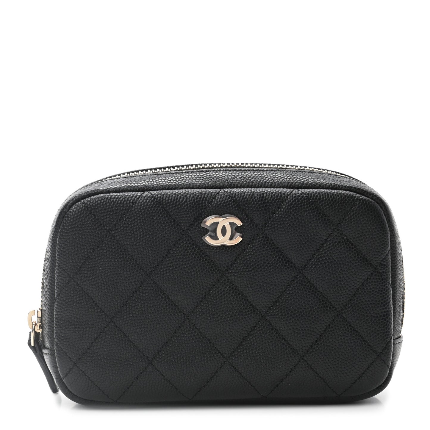 Caviar Quilted Small Curvy Pouch Cosmetic Case Black