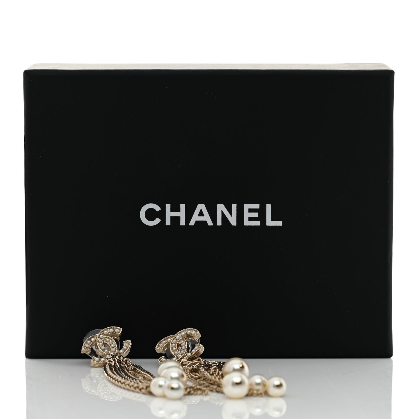 Pearl Chain CC Dangle Earrings Gold