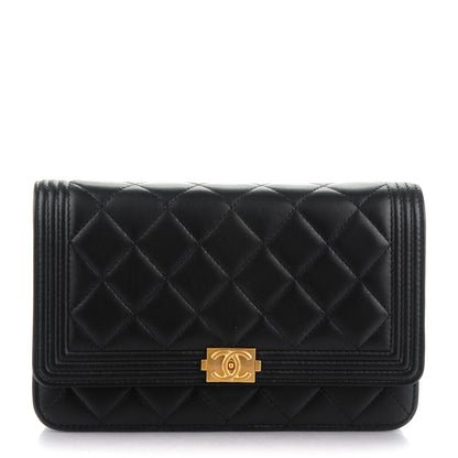 Chanel Lambskin Quilted Boy Wallet On Chain WOC Black 1 of 8