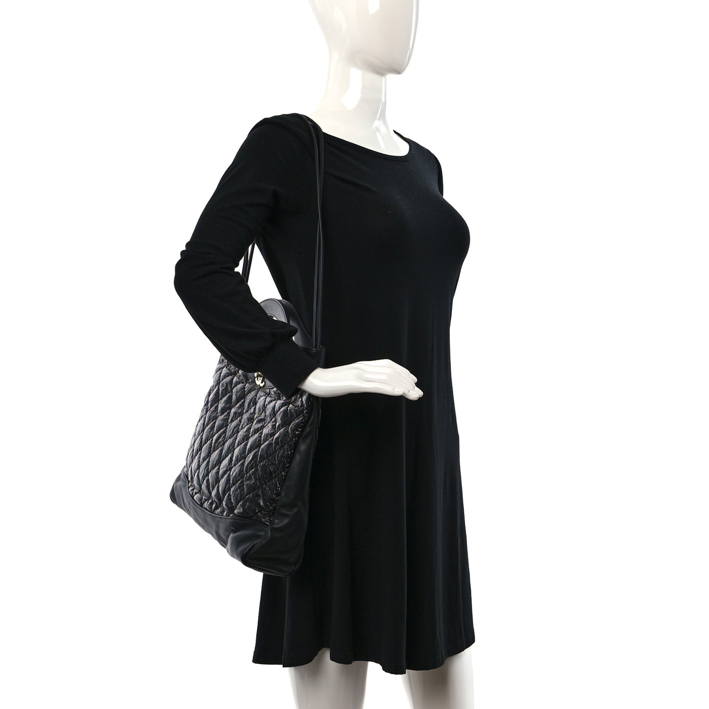 Crumpled Calfskin Quilted 31 Large Shopping Bag Black