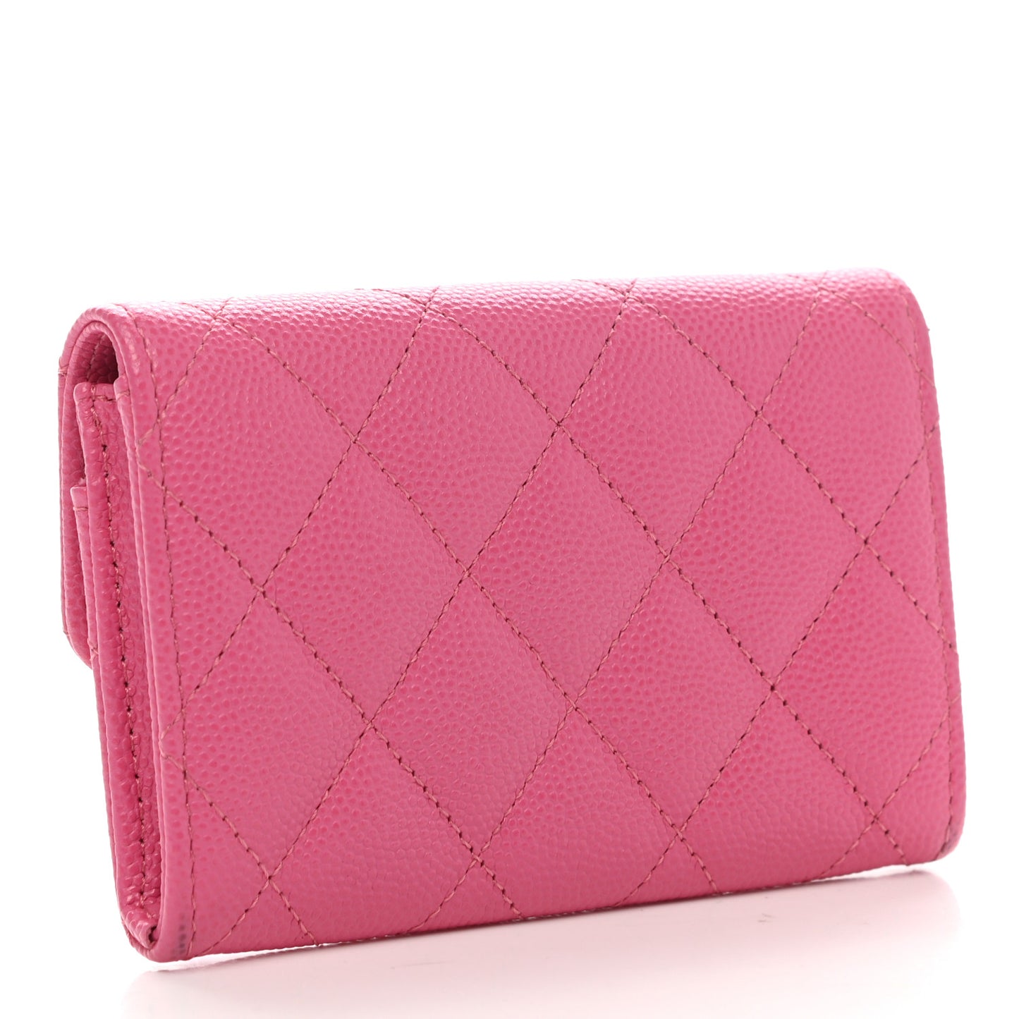 Caviar Quilted Flap Card Holder Pink
