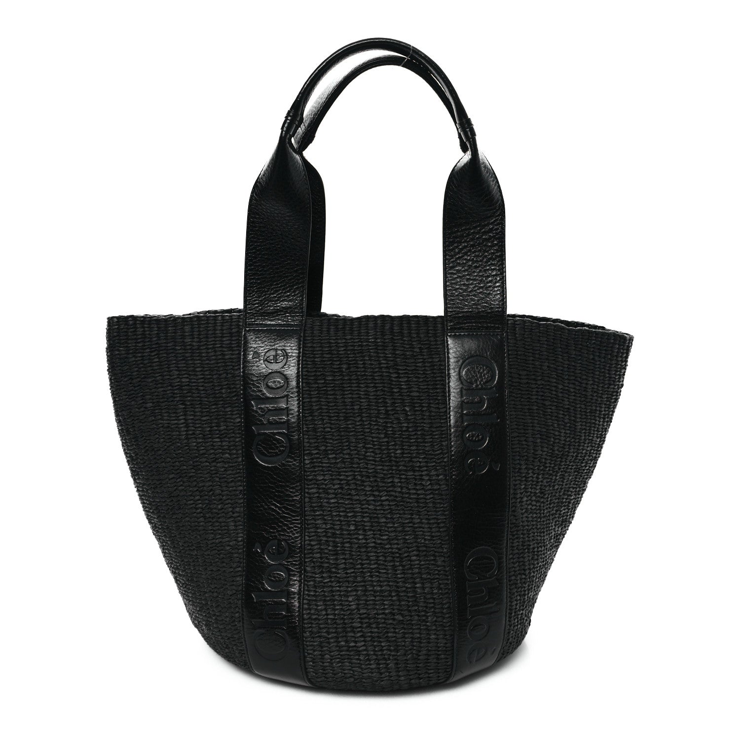 Chloe Raffia Calfskin Large Woody Basket Bag Black 1 of 10
