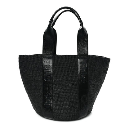 Chloe Raffia Calfskin Large Woody Basket Bag Black 1 of 10