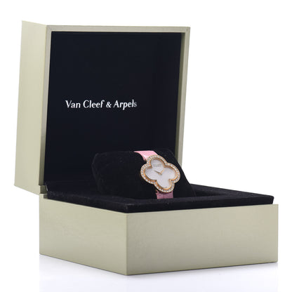 Van Cleef & Arpels 18K Yellow Gold Alligator Diamond Bezel Mother of Pearl 30mm Alhambra Quartz Watch 5 of 5