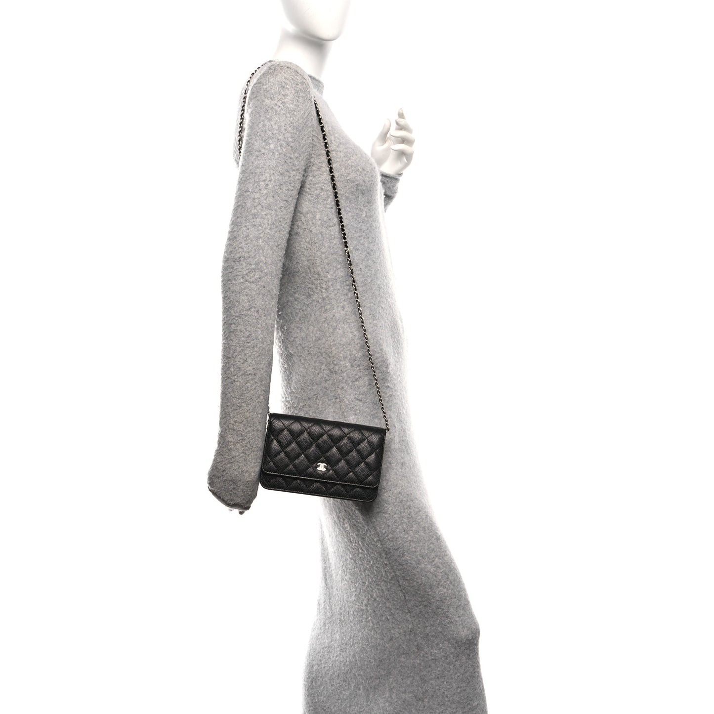 Caviar Quilted Wallet on Chain WOC Black