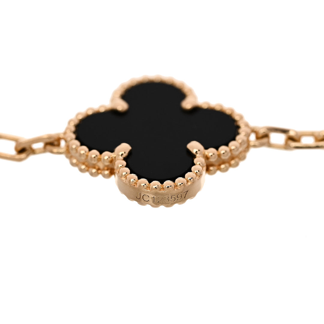 18K Yellow Gold Black Onyx 5 Motifs Vintage Alhambra Bracelet