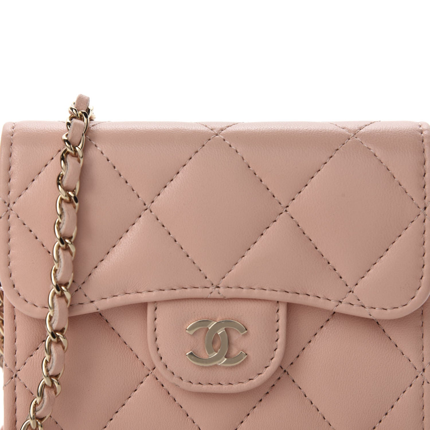 Chanel Lambskin Quilted Flap Card Holder On Chain Light Pink 11 of 12