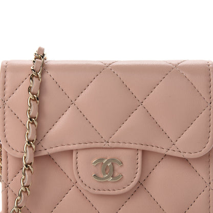 Chanel Lambskin Quilted Flap Card Holder On Chain Light Pink 11 of 12