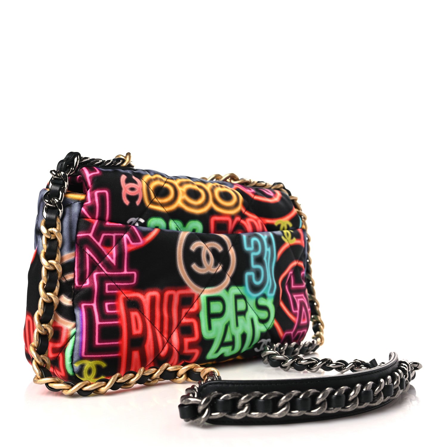 Chanel Fabric Printed Medium Chanel 19 Flap Black Multicolor 3 of 9