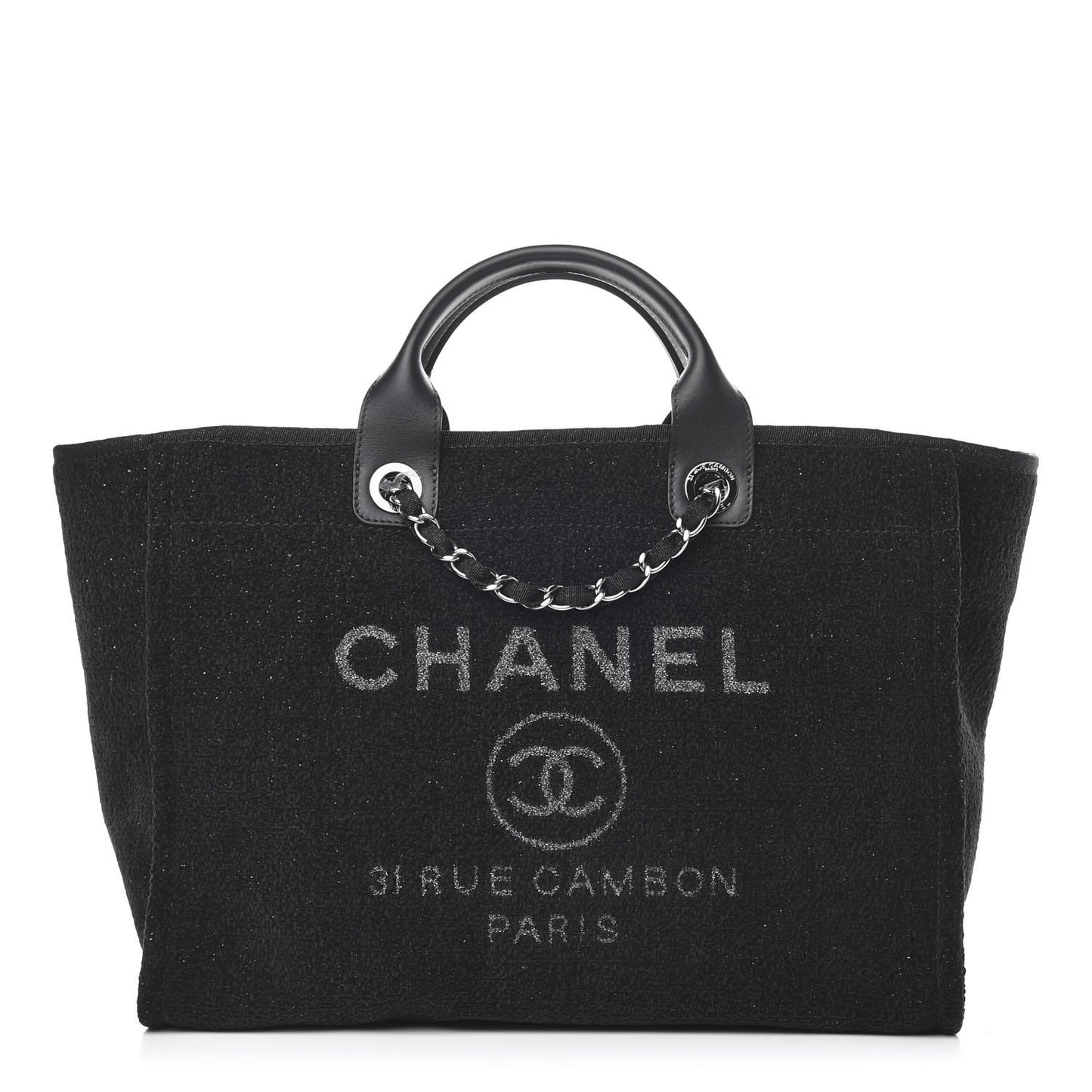 Lurex Boucle Medium Deauville Tote Black