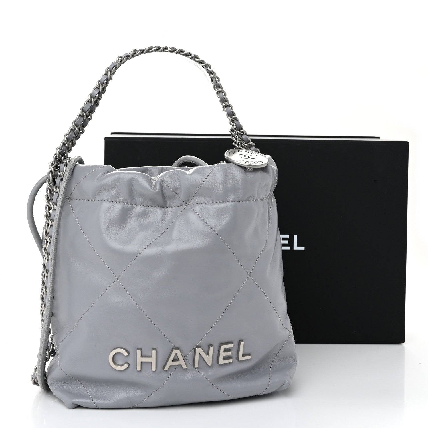 Chanel Shiny Calfskin Quilted Mini Chanel 22 Grey 11 of 11