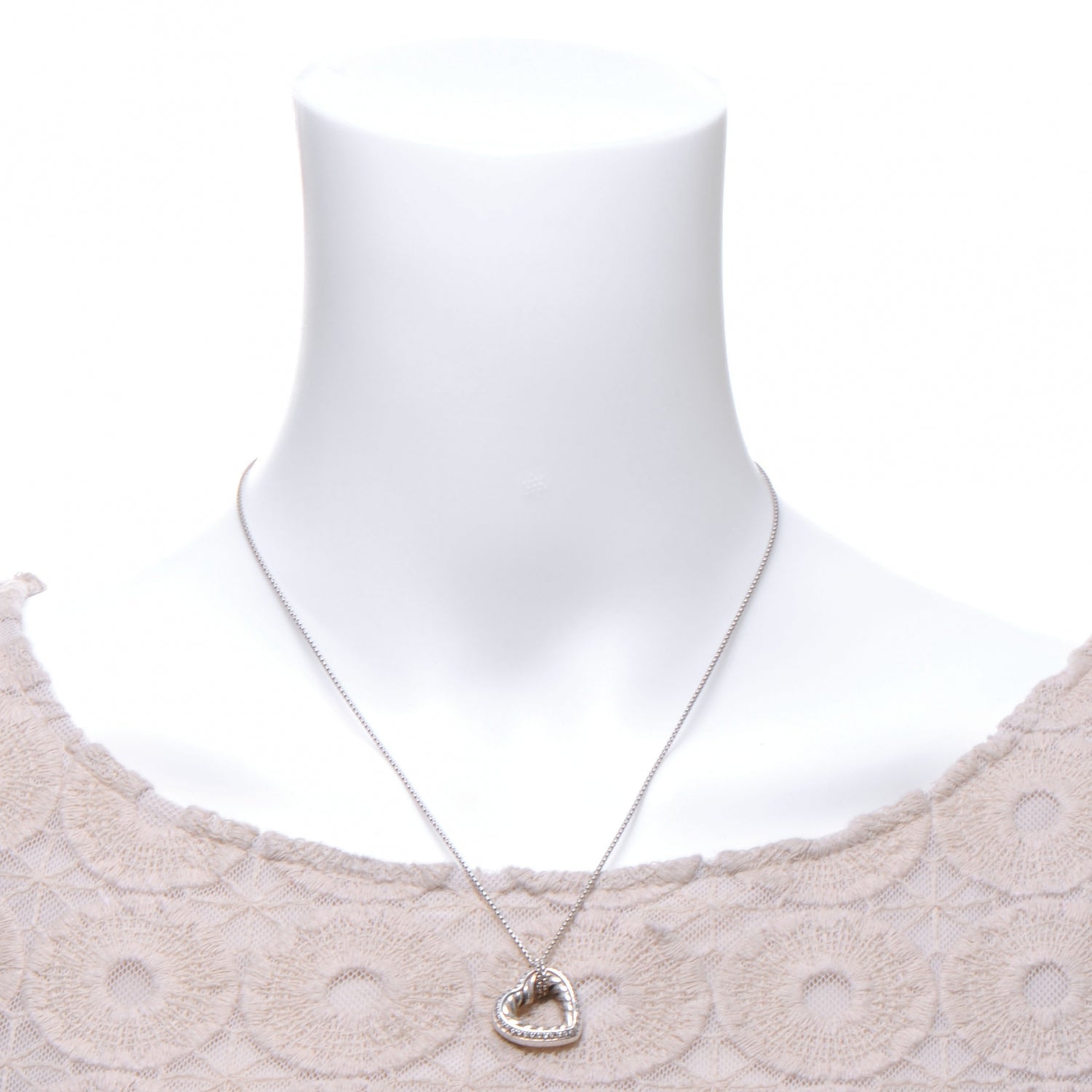 David Yurman Sterling Silver Diamond Open Heart Cable Necklace 2 of 4
