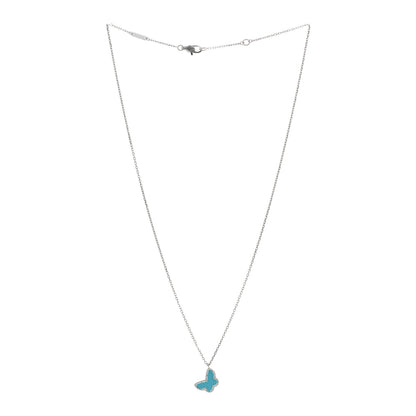 Van Cleef & Arpels 18K White Gold Turquoise Sweet Alhambra Butterfly Pendant Necklace 3 of 5