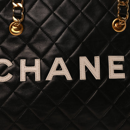 Chanel Lambskin Quilted Logo Duffel Bag Black White 8 of 10