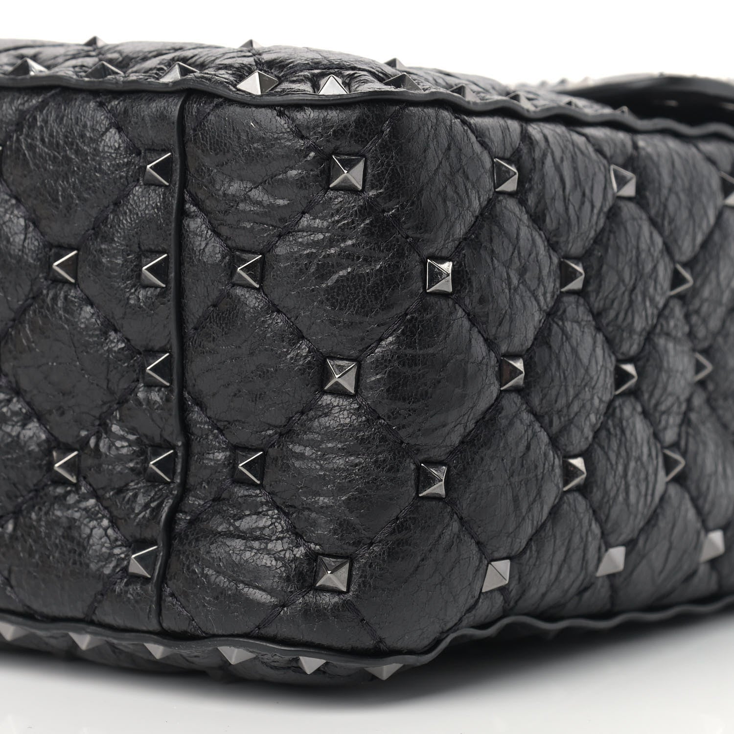 Valentino Garavani Craquele Nappa Large Rockstud Spike Shoulder Bag Black 9 of 11