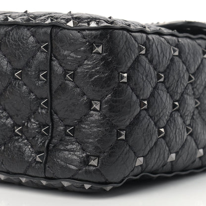 Valentino Garavani Craquele Nappa Large Rockstud Spike Shoulder Bag Black 9 of 11