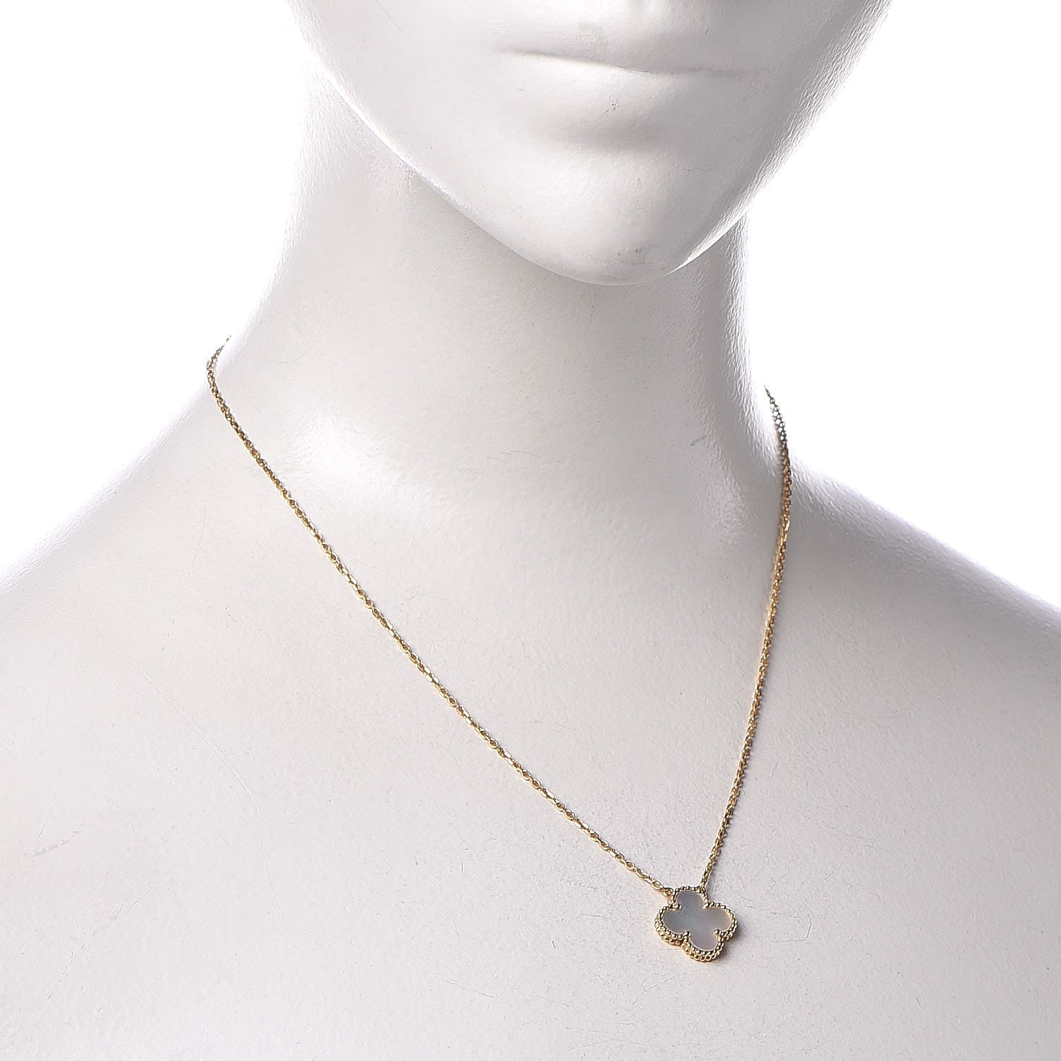 Van Cleef & Arpels 18K Yellow Gold Mother of Pearl Vintage Alhambra Pendant Necklace 2 of 6