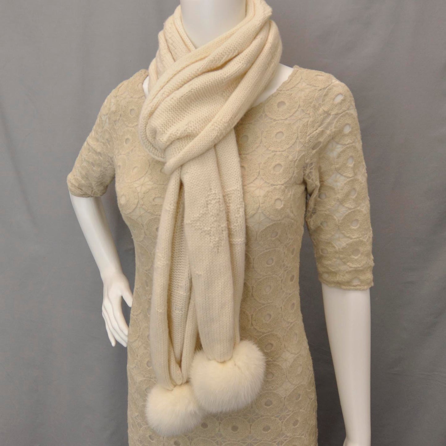Monogram Cashmere Poliana Snow Scarf White