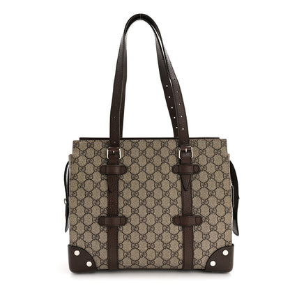 Gucci GG Supreme Monogram Textured Dollar Calfskin Small Detail Tote Beige Ebony New Acero 1 of 14