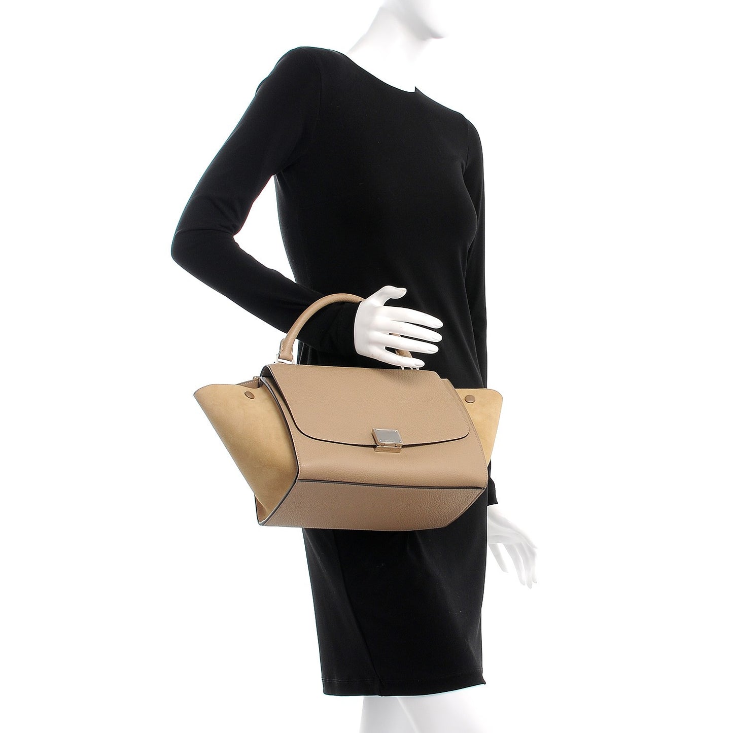 Drummed Calfskin Suede Small Trapeze Dune