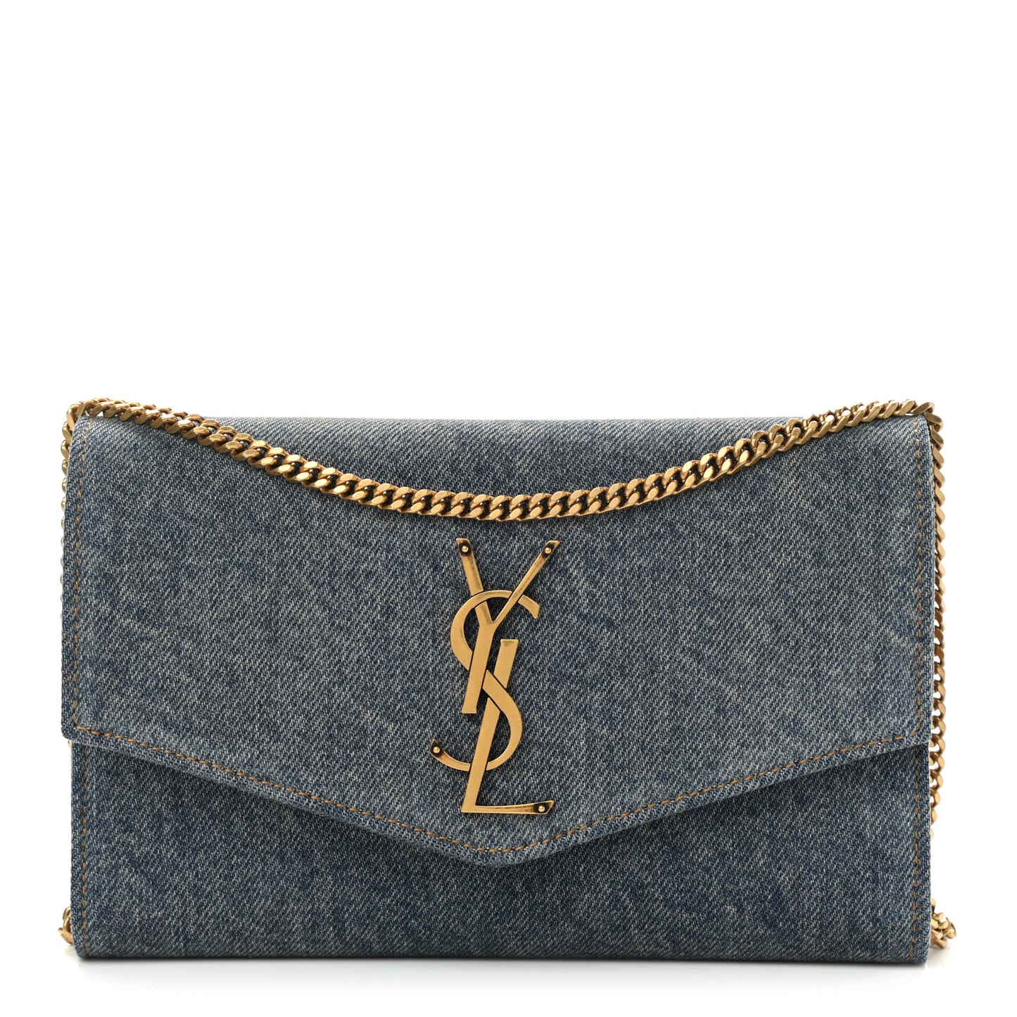 Denim Monogram Chain Wallet Rodeo Blue Cinnamon