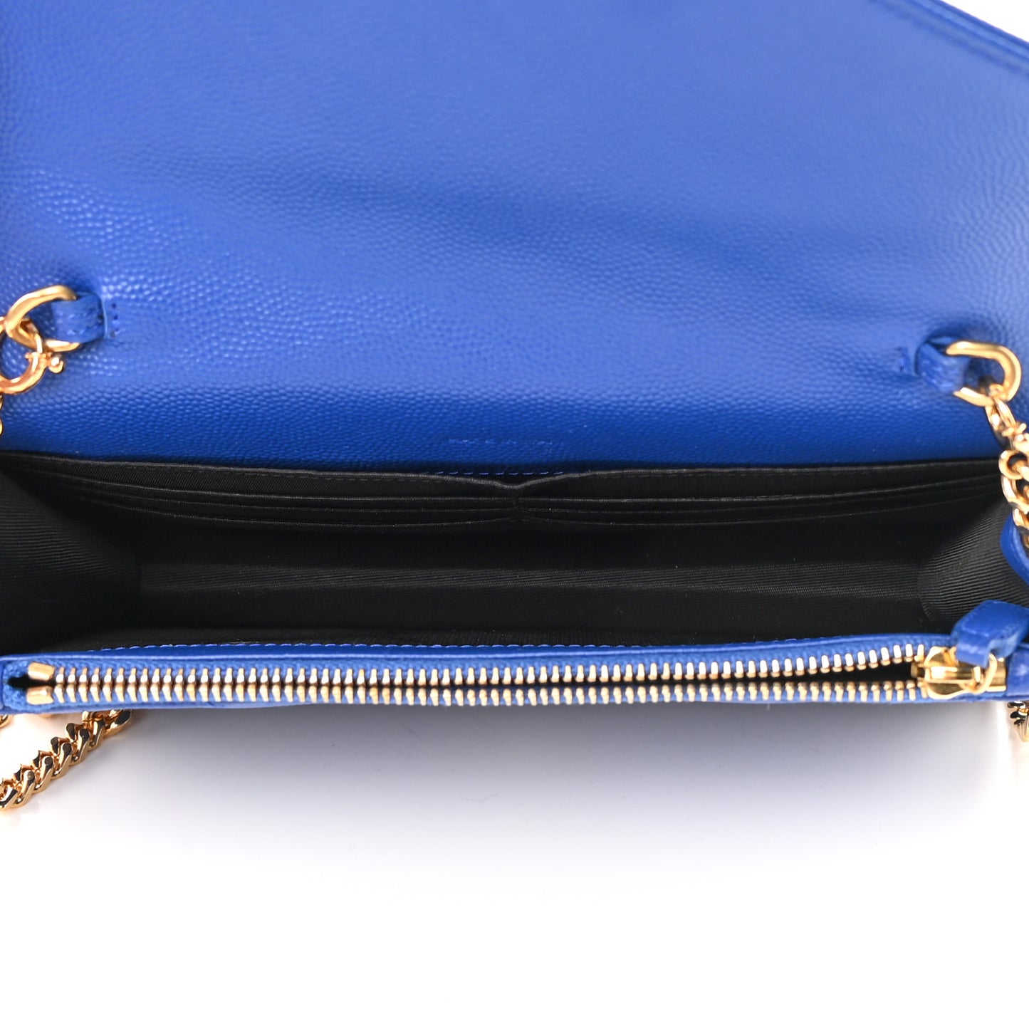 Grain De Poudre Matelasse Chevron Monogram Envelope Chain Wallet Blue Majorelle