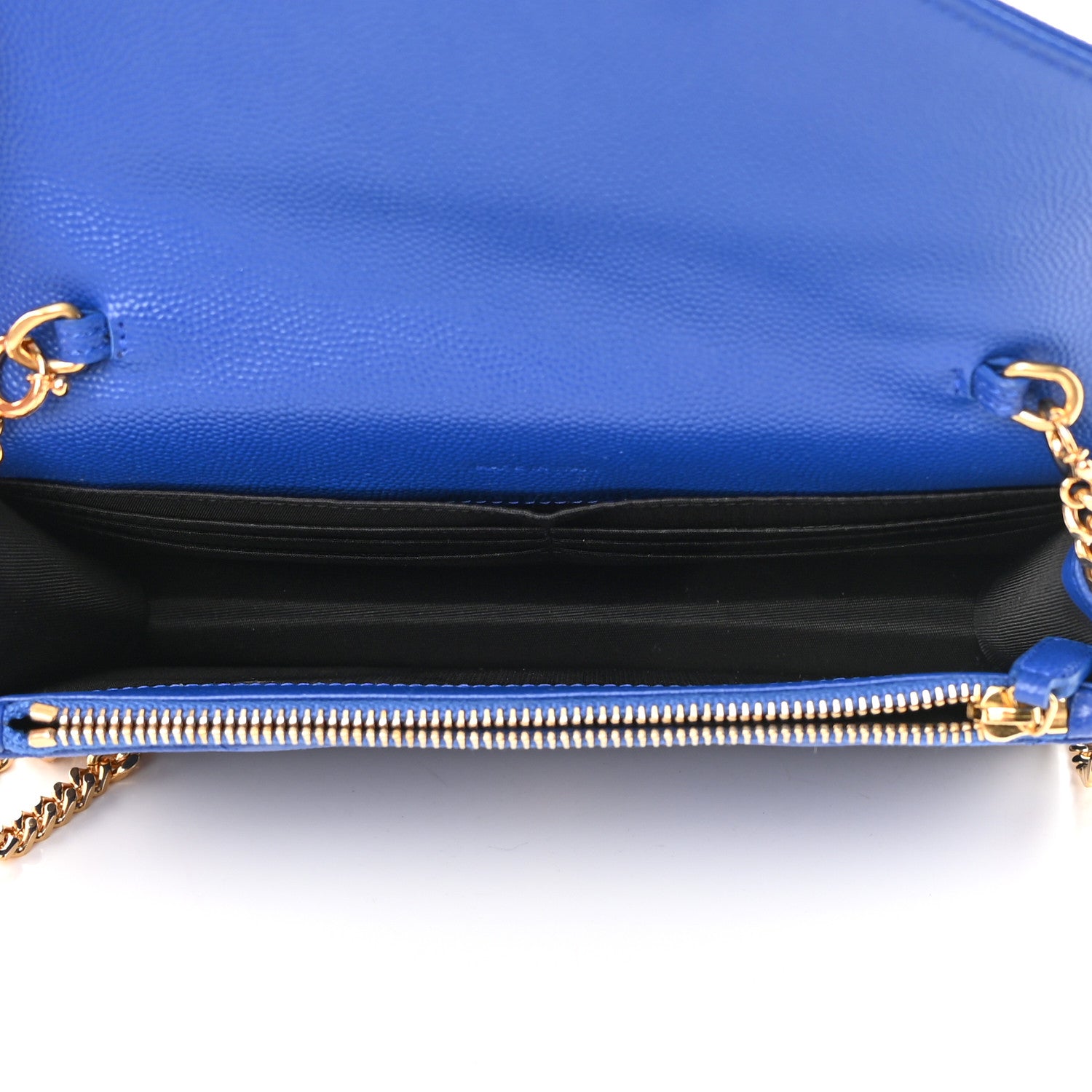 Saint Laurent Grain De Poudre Matelasse Chevron Monogram Envelope Chain Wallet Blue Majorelle 5 of 13