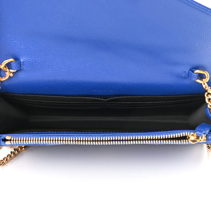 Saint Laurent Grain De Poudre Matelasse Chevron Monogram Envelope Chain Wallet Blue Majorelle 5 of 13