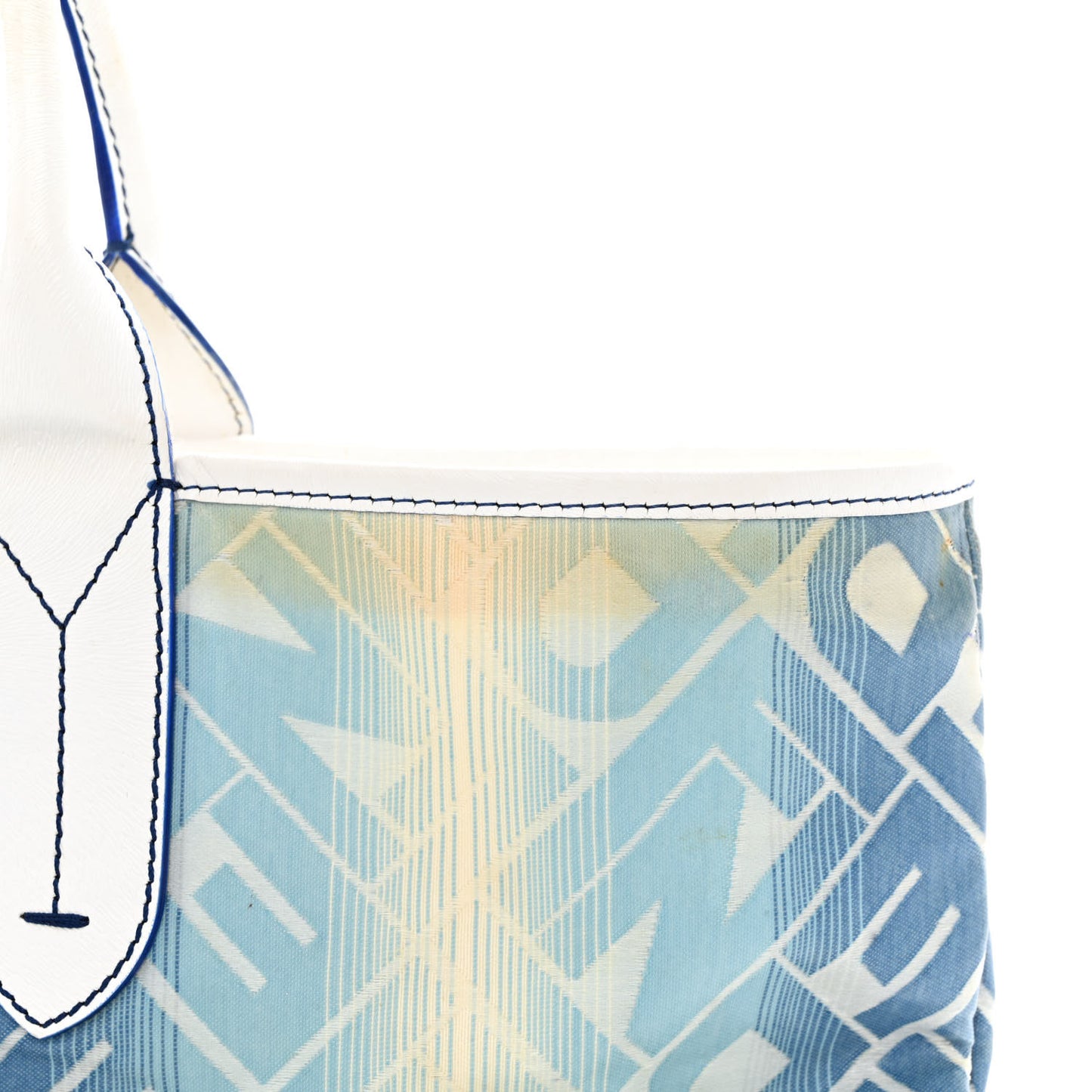 Calfskin Canvas Basket Sea Medium Tote White Blue