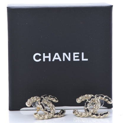 Chanel Enamel Metal Chain French New Wave CC Earrings Black Gold 5 of 5