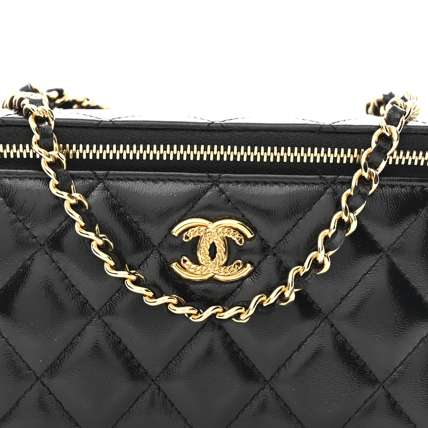 Chanel Shiny Lambskin Quilted Small Vanity Case With Chain Black