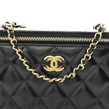 Chanel Shiny Lambskin Quilted Small Vanity Case With Chain Black 8 of 10