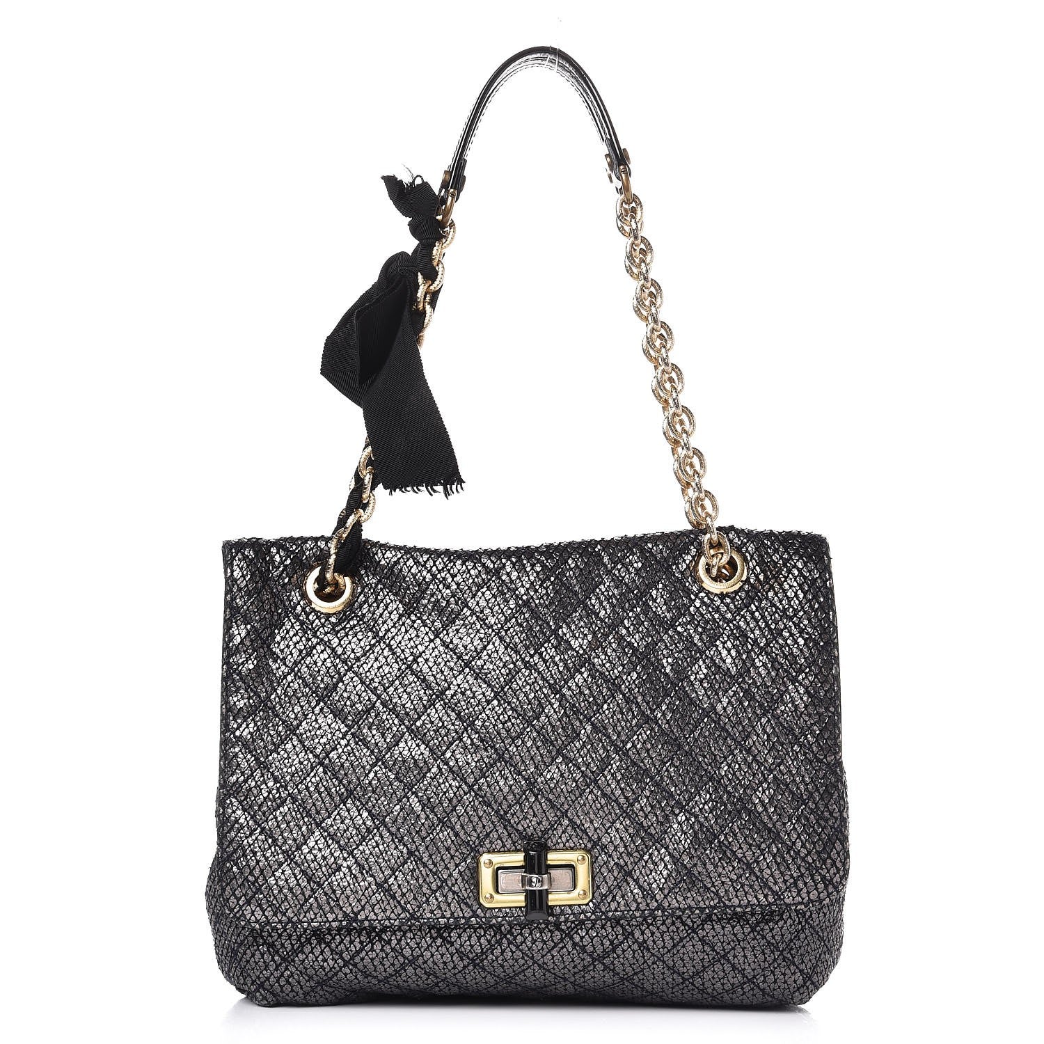 Lanvin Crackled Metallic Lame Quilted Happy Partage Bag Silver 1 of 8