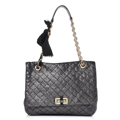 Lanvin Crackled Metallic Lame Quilted Happy Partage Bag Silver 1 of 8